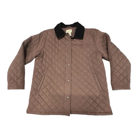 LL BEAN Quilted Barn Coat Women's XL Corduroy Collar Jacket Brown Thermore - Picture 1 of 13